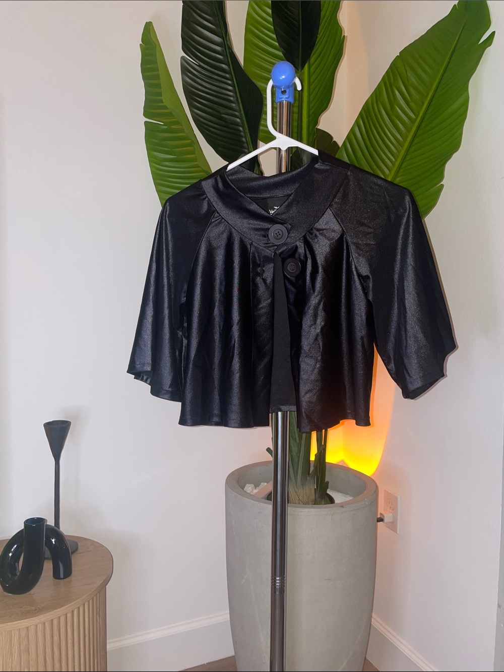 Black Satin Short Cape Tunic Top